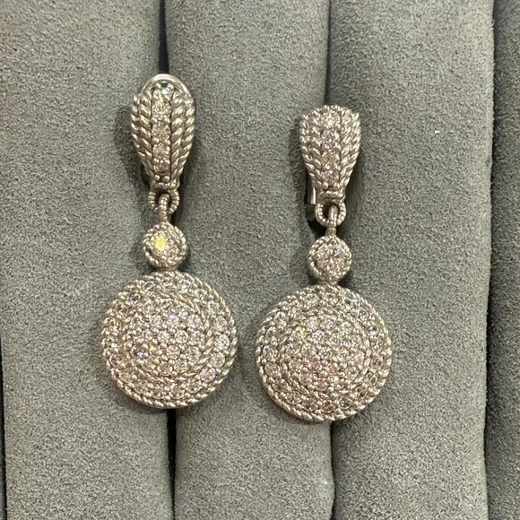 Judith Ripka 925 Sterling Silver Diamonique Cubic Zirconia Pave Dangle Earrings - Picture 1 of 4